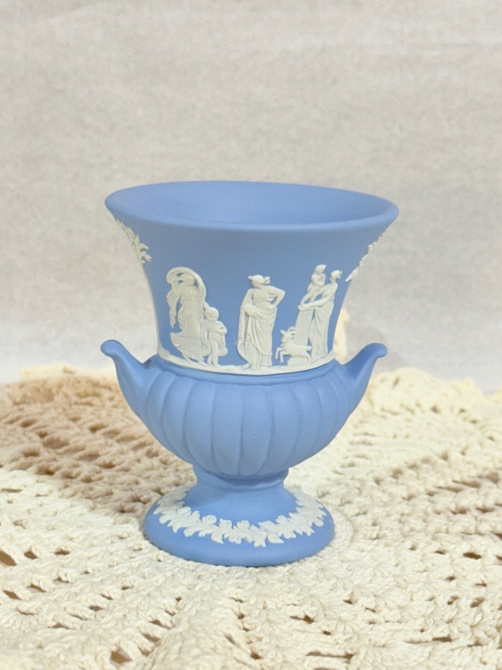 Wedgwood Blue Jasperware Classical 3.5" Urn with Flared Handles